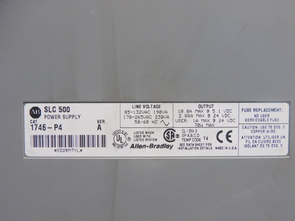 ALLEN BRADLEY 1746-P4 SER. A 170-265VAC 10.0A (AS IS) UNMP