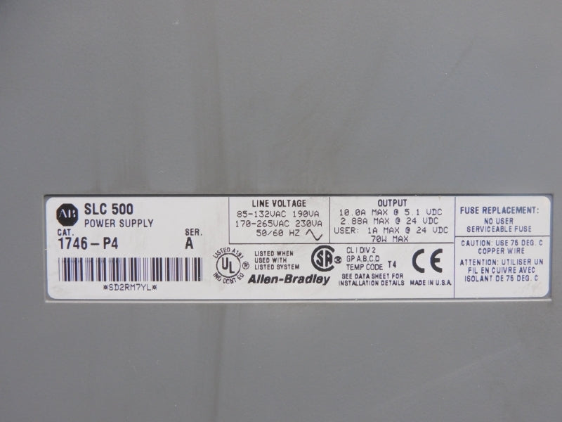 ALLEN BRADLEY 1746-P4 SER. A 170-265VAC 10.0A (AS IS) UNMP