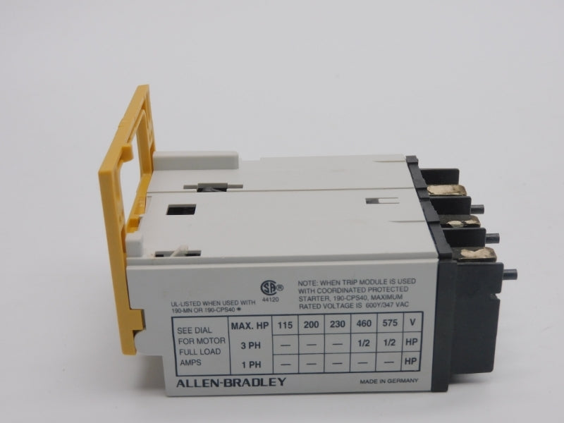 ALLEN BRADLEY 190-P010 SER. A 575V 0.6-1.0A/8-14A (WH/YL) NSMP