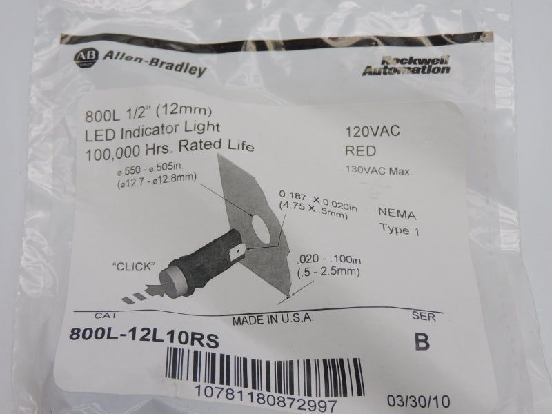 ALLEN BRADLEY 800L-12L10RS SER. B 120VAC NSMP