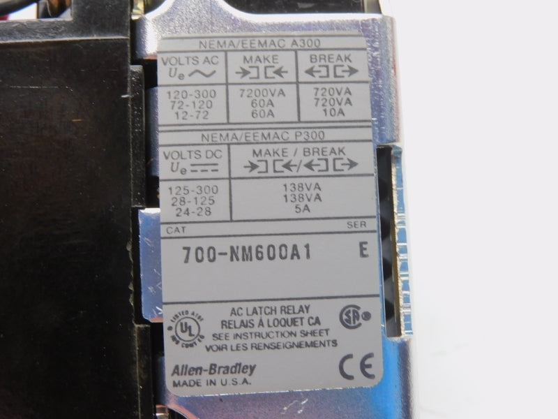 ALLEN BRADLEY 700-NM600A1 SER. E 110/115-120V 60A (WH) NSMP
