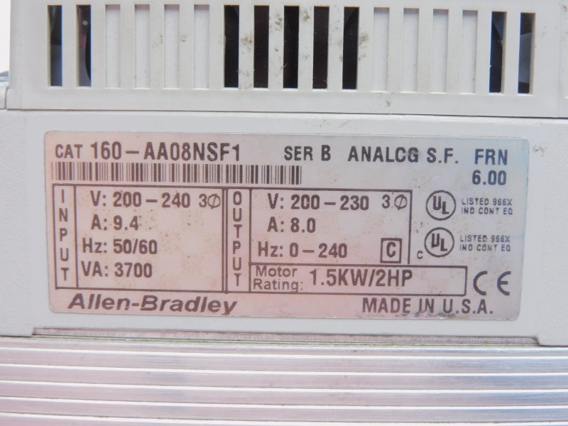 ALLEN BRADLEY 160-AA08NSF1 SER. B F/W 6.00 200-240V 9.4A UNMP
