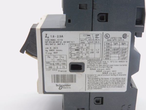 TELEMECANIQUE GV2ME07 690V 1.6-2.5A (AS IS) NSNP