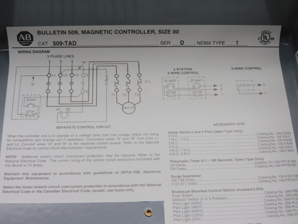 ALLEN BRADLEY 509-TAD SER. D 110/120V NSNP