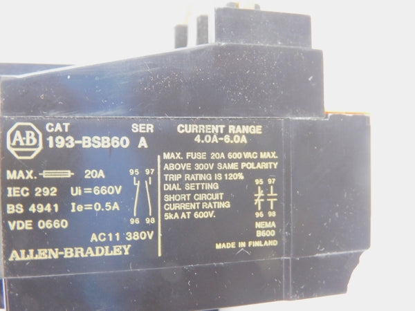 ALLEN BRADLEY 193-BSB60 SER. A 660V 4.0-6.0A NSNP