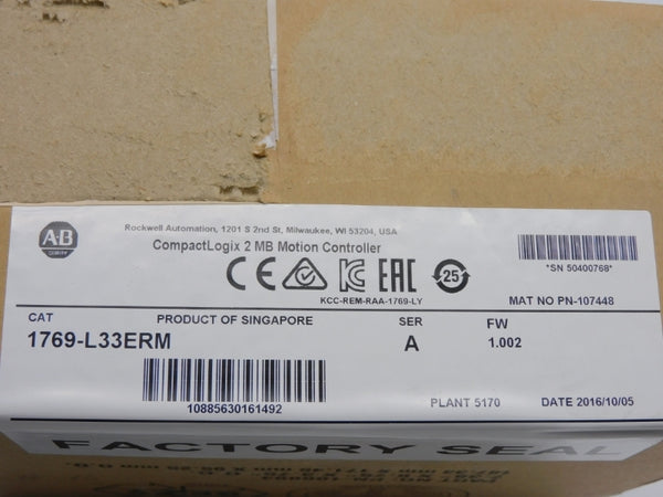 ALLEN BRADLEY 1769-L33ERM SER. A F/W 1.002 DATE: 2016 NSFS