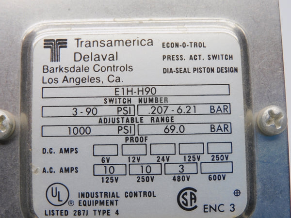 TRANSAMERICA DELAVAL E1H-H90 480V 10A 3-90PSI NSNP