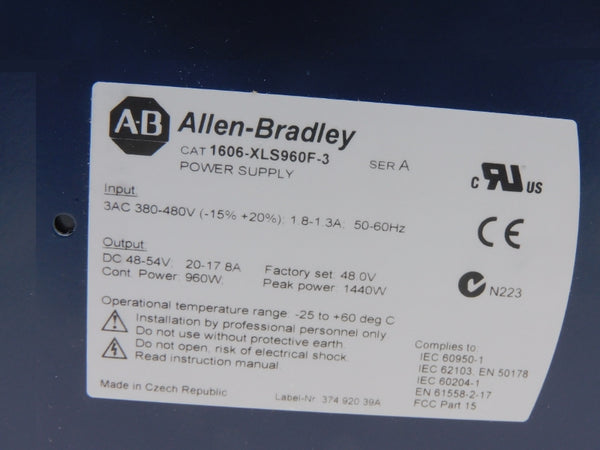 ALLEN BRADLEY 1606-XLS960F-3 SER. A 380-480V 20-17.8A (WH) NSMP