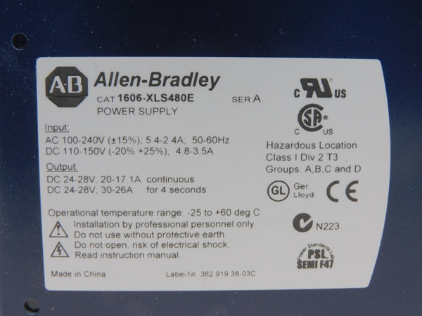 ALLEN BRADLEY 1606-XLS480E SER. A 100-240VAC 20-17.1A (WH) NSMP