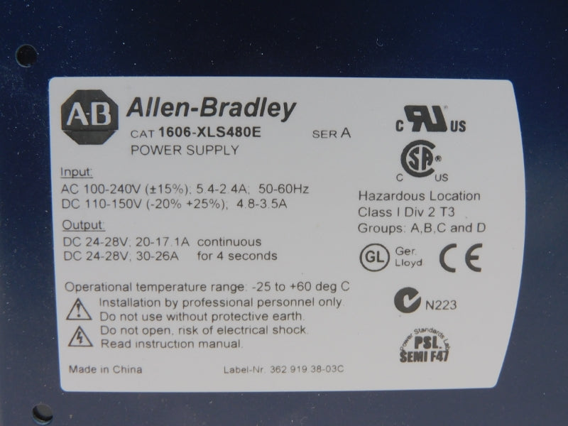 ALLEN BRADLEY 1606-XLS480E SER. A 100-240VAC 20-17.1A (WH) NSMP