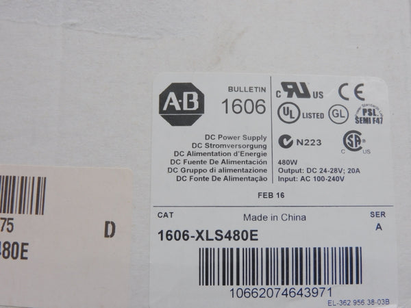 ALLEN BRADLEY 1606-XLS480E SER. A 100-240VAC 20-17.1A (WH) NSMP