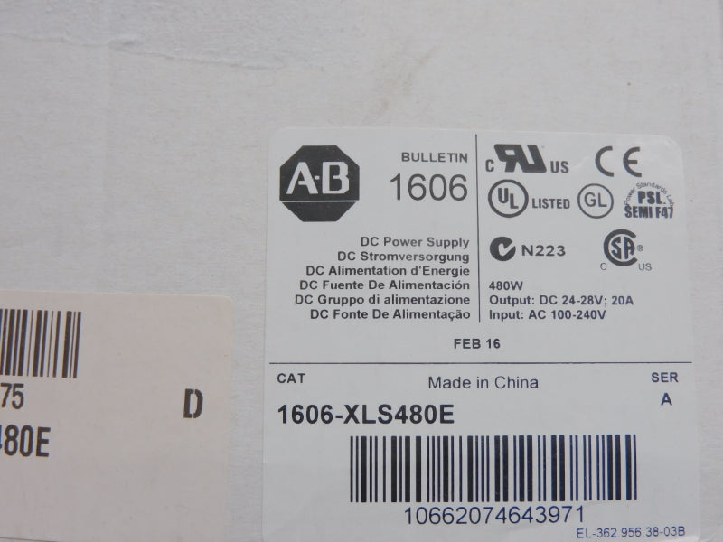 ALLEN BRADLEY 1606-XLS480E SER. A 100-240VAC 20-17.1A (WH) NSMP