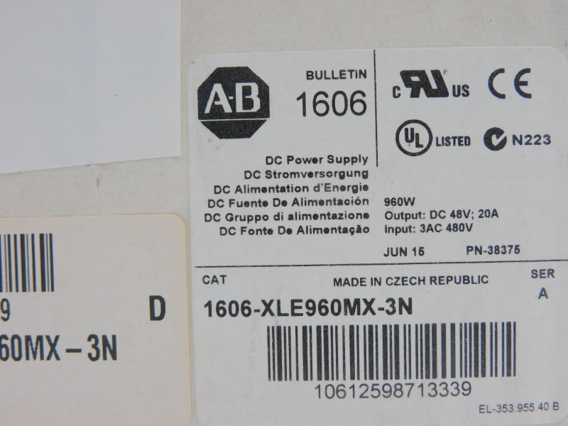 ALLEN BRADLEY 1606-XLE960MX-3N SER. A 480V 20A (WH) NSMP