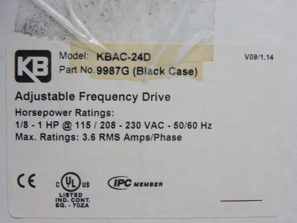 KB ELECTRONICS KBAC-24D (BLK) (9987G) 115/208-230VAC 3.6A NSMP