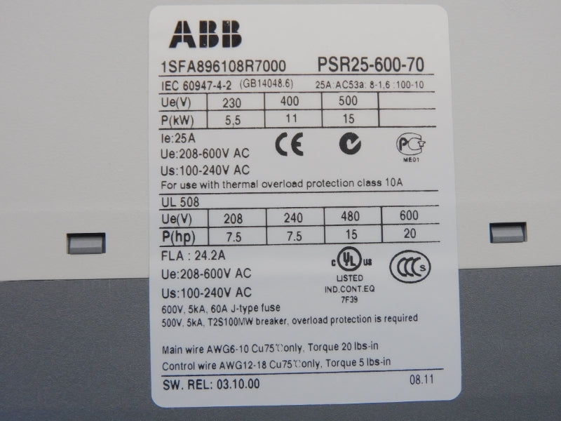 ABB 1SFA896108R700 PSR25-600-70 208-600V 24.2A NSMP