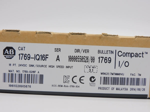 ALLEN BRADLEY 1769-IQ16F SER. A F/W 3.1 24VDC DATE: 2014 NSFS