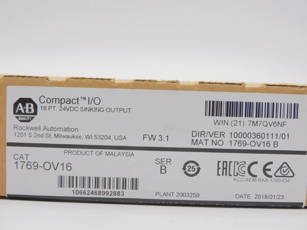 ALLEN BRADLEY 1769-OV16 SER. B F/W 3.1 VER. 01 24VDC DATE: 2018 NSFS