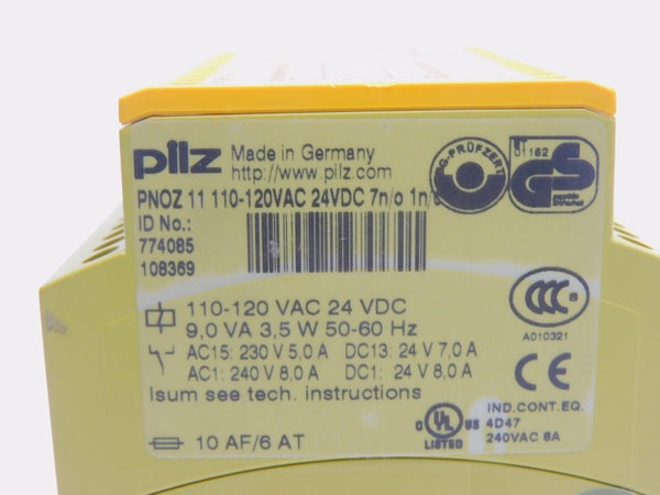 PILZ PNOZ11-110-120VAC-24VDC-7N/O-1N/C 774085 110-120VAC 8.0A UNMP