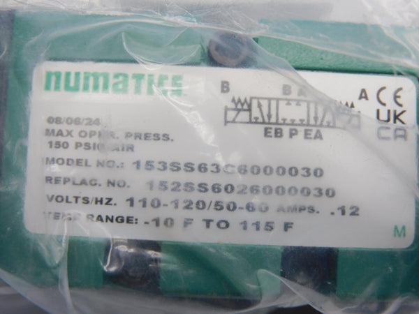 NUMATICS 153SS63C6000030 110-120V .12A 150PSI NSMP