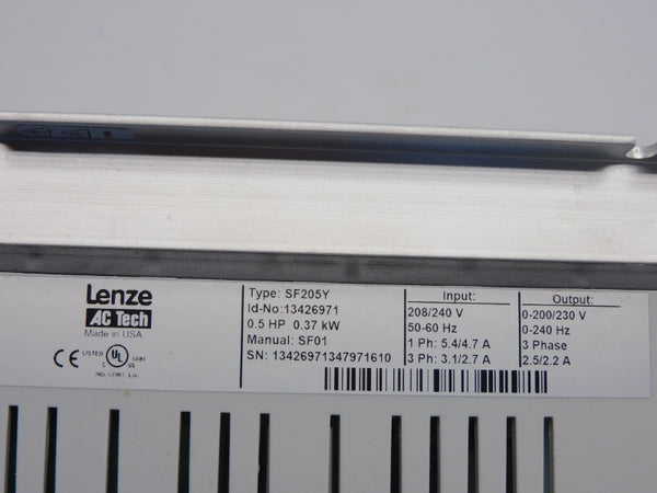 LENZE AC TECH SF205Y 13426971 208/240V 5.4/4.7A NSMP
