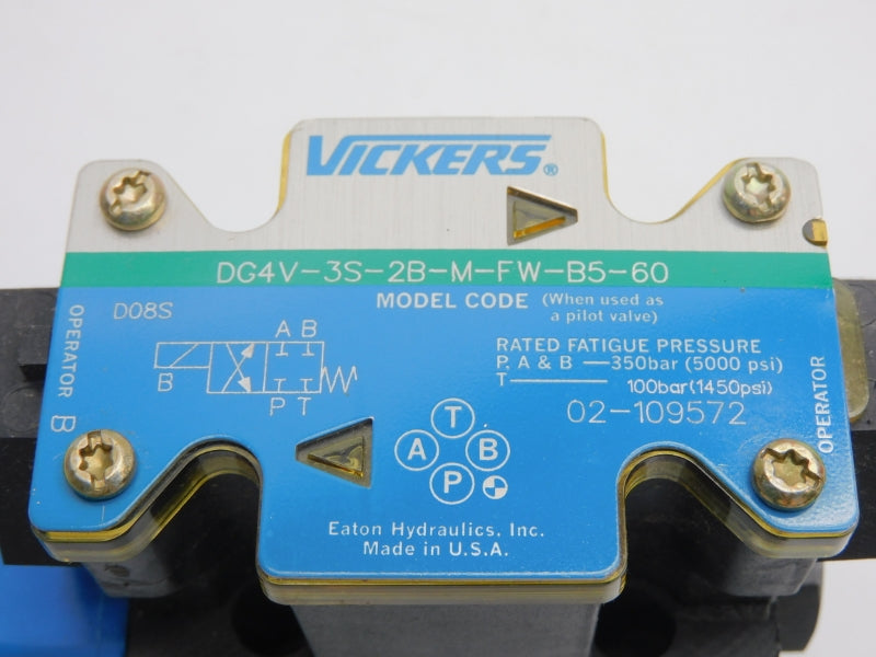 VICKERS DG4V-3S-2B-M-FW-B5-60 02-109572 110/120V .46/.48A 5000PSI NSMP
