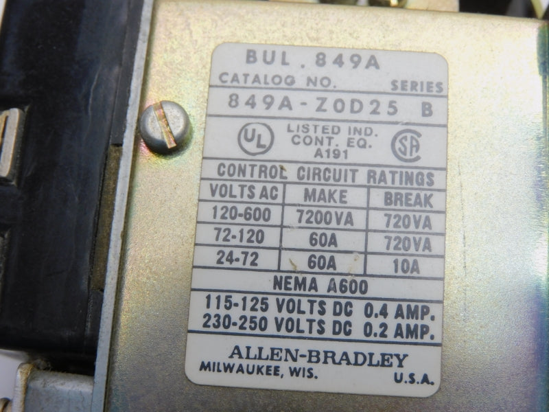 ALLEN BRADLEY 849A-ZOD25 SER. B 110/120V 60A UNMP