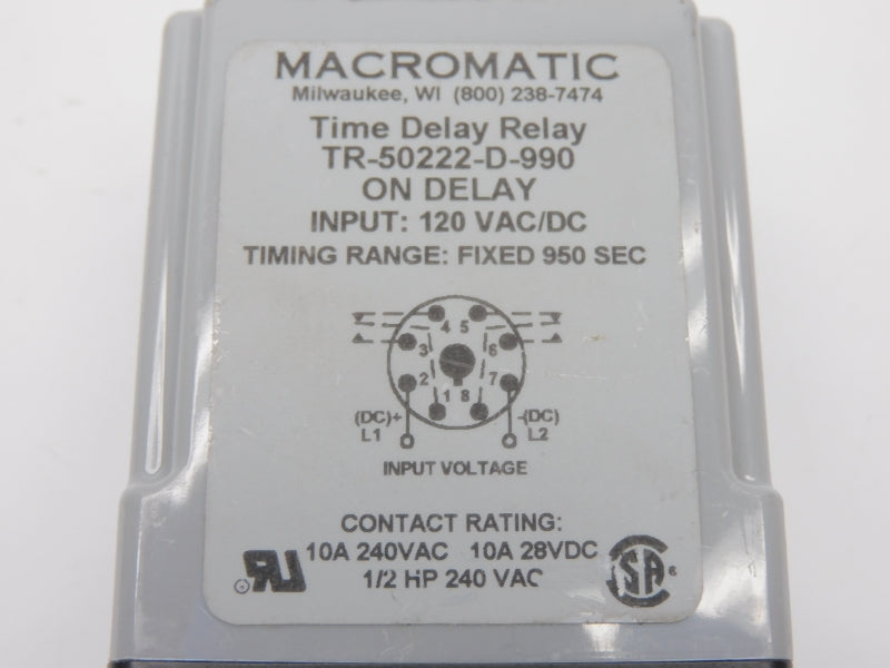 MACROMATIC TR-50222-D-990 120VAC/DC 10A 950SEC UNMP