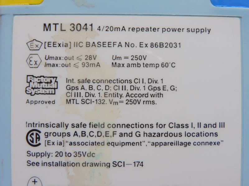 MTL MTL3041 250V NSNP