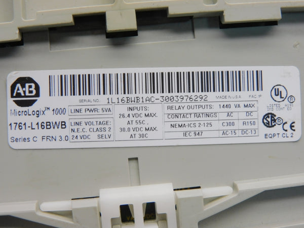 ALLEN BRADLEY 1761-L16BWB SER. C F/W 3.0 24VDC (NO DOOR) UNMP