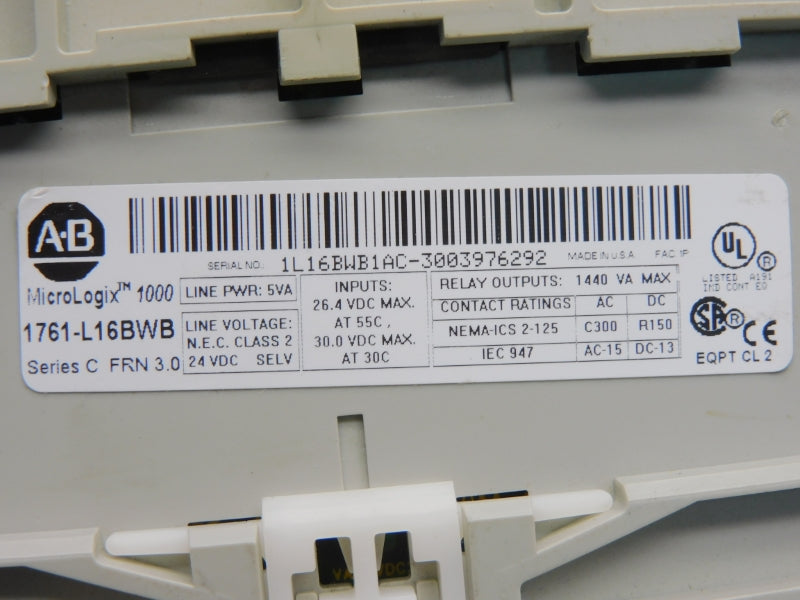 ALLEN BRADLEY 1761-L16BWB SER. C F/W 3.0 24VDC (NO DOOR) UNMP