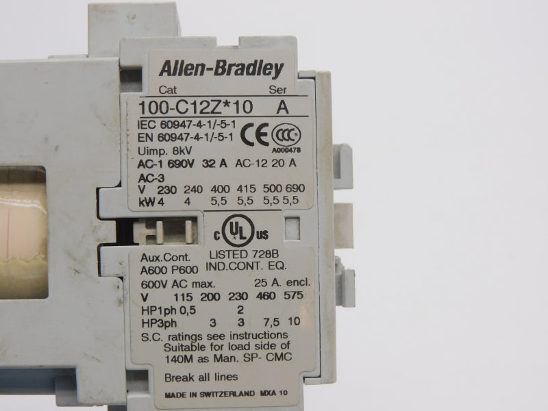ALLEN BRADLEY 100-C12ZJ10 SER. A 24VDC 32A UNMP