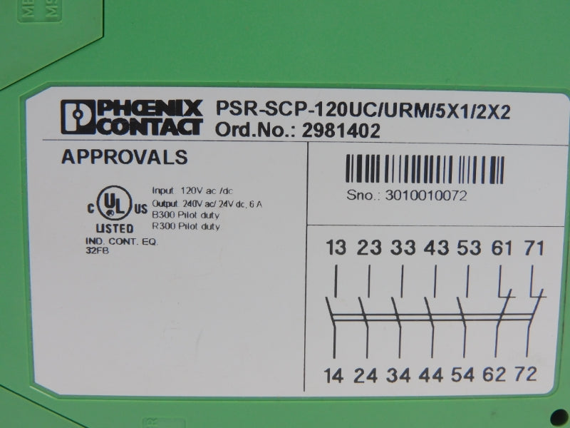 PHOENIX CONTACT PSR-SCP-120UC/URM/5X1/2X2 2981402 120VAC/DC 6A NSNP