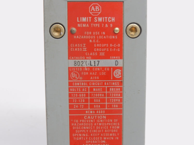 ALLEN BRADLEY 802X-L17 SER. D 120-600VAC 60A UNMP