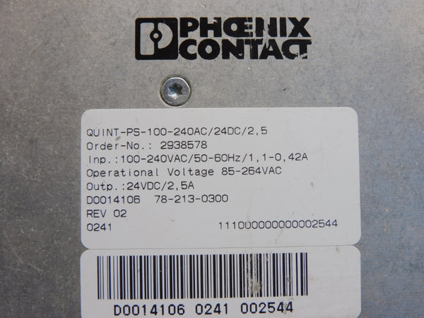 PHOENIX CONTACT QUINT-PS-100-240AC/24DC/2.5 2938578 100-240VAC 42A NSNP