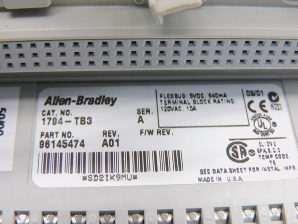 ALLEN BRADLEY 1794-TB3 SER. A REV. A01 120VAC 10A UNMP