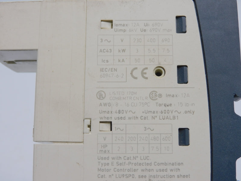 SCHNEIDER ELECTRIC LUB12 690V 12A (AS PICTURED) UNMP