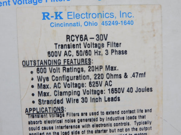 R-K ELECTRONICS RCY6A-30V 600VAC NSMP