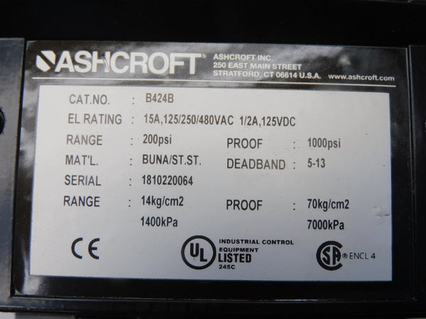 ASHCROFT B424B 480VAC 15A 200PSI NSNP