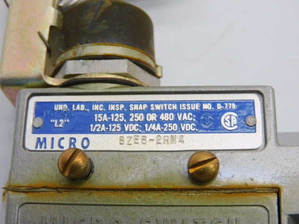 MICRO SWITCH BZE6-2RN4 480VAC 15A (GRAY) NSMP
