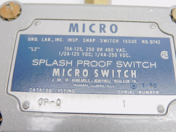 MICRO SWITCH OP-Q 460VAC 15A (GRAY) UNMP