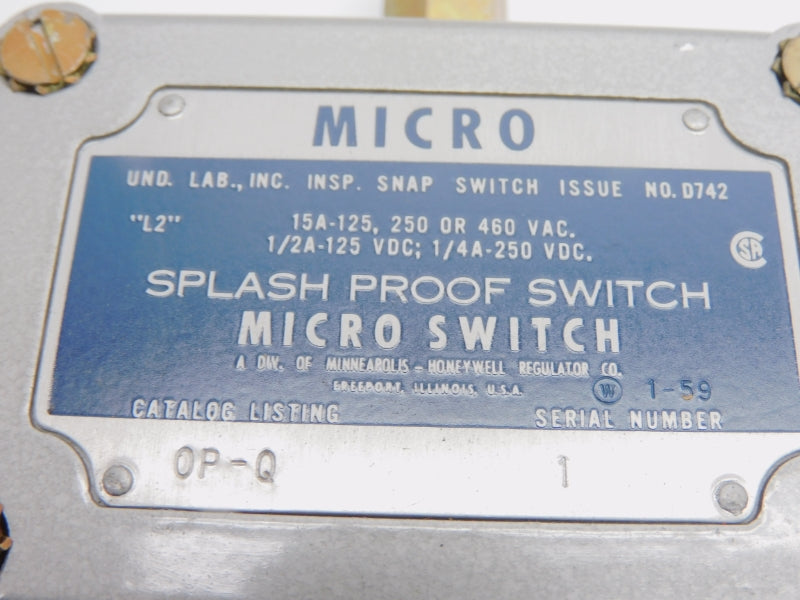 MICRO SWITCH OP-Q 460VAC 15A (GRAY) UNMP