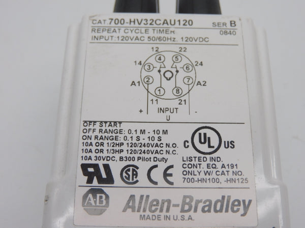 ALLEN BRADLEYM 700-HV32CAU120 SER. B 120V 10A 0.1S-10S/0.1M-10M (WH) NSMP