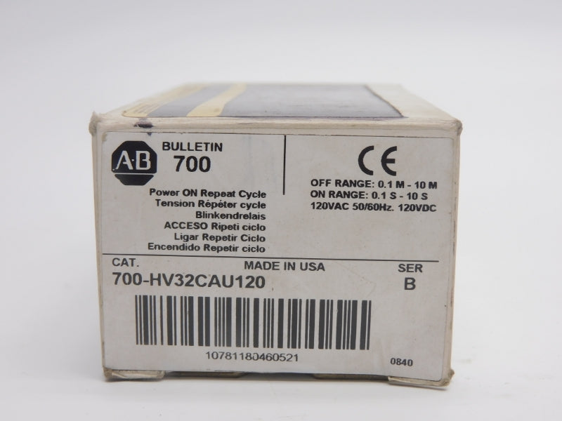 ALLEN BRADLEYM 700-HV32CAU120 SER. B 120V 10A 0.1S-10S/0.1M-10M (WH) NSMP