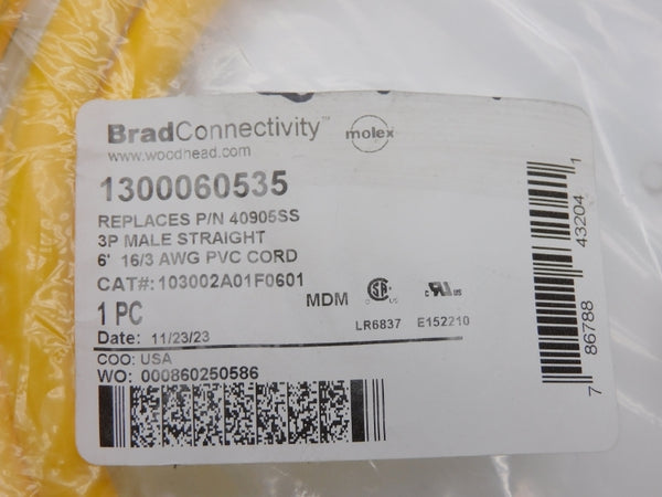 DANIEL WOODHEAD 1300060535 40905SS 600V 13A 6' NSMP