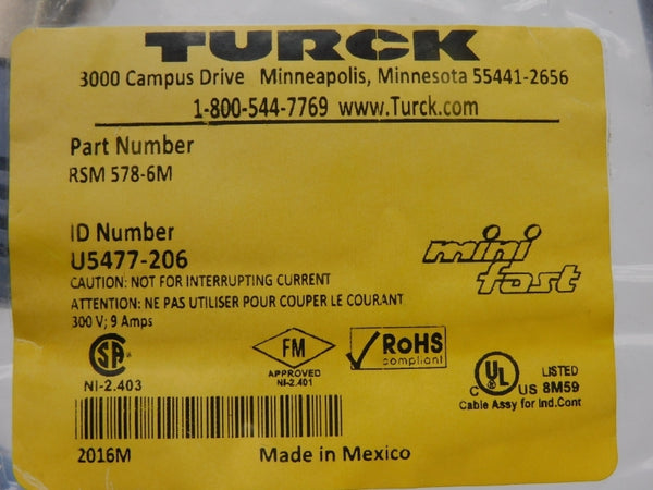 TURCK RSM578-6M U5477-206 300V 9A NSMP