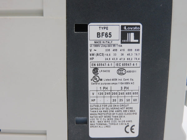LOVATO BF6500 110V 110A NSNP