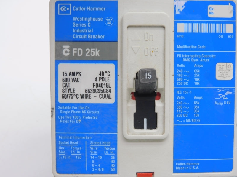 CUTLER HAMMER FD4015L SER. C 600VAC 15A NSNP