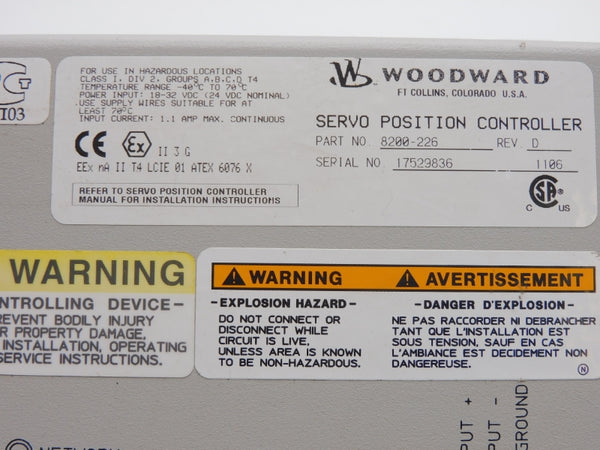 WOODWARD 8200-226 REV. D 18-32VDC 1.1A (AS PICTURED) NSNP