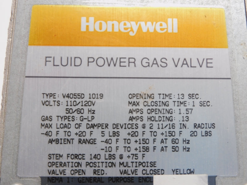 HONEYWELL V4055D1019 110/120V 1.57A NSNP
