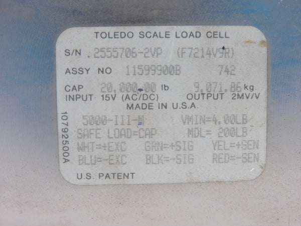 TOLEDO SCALE 11599900B 15V UNMP